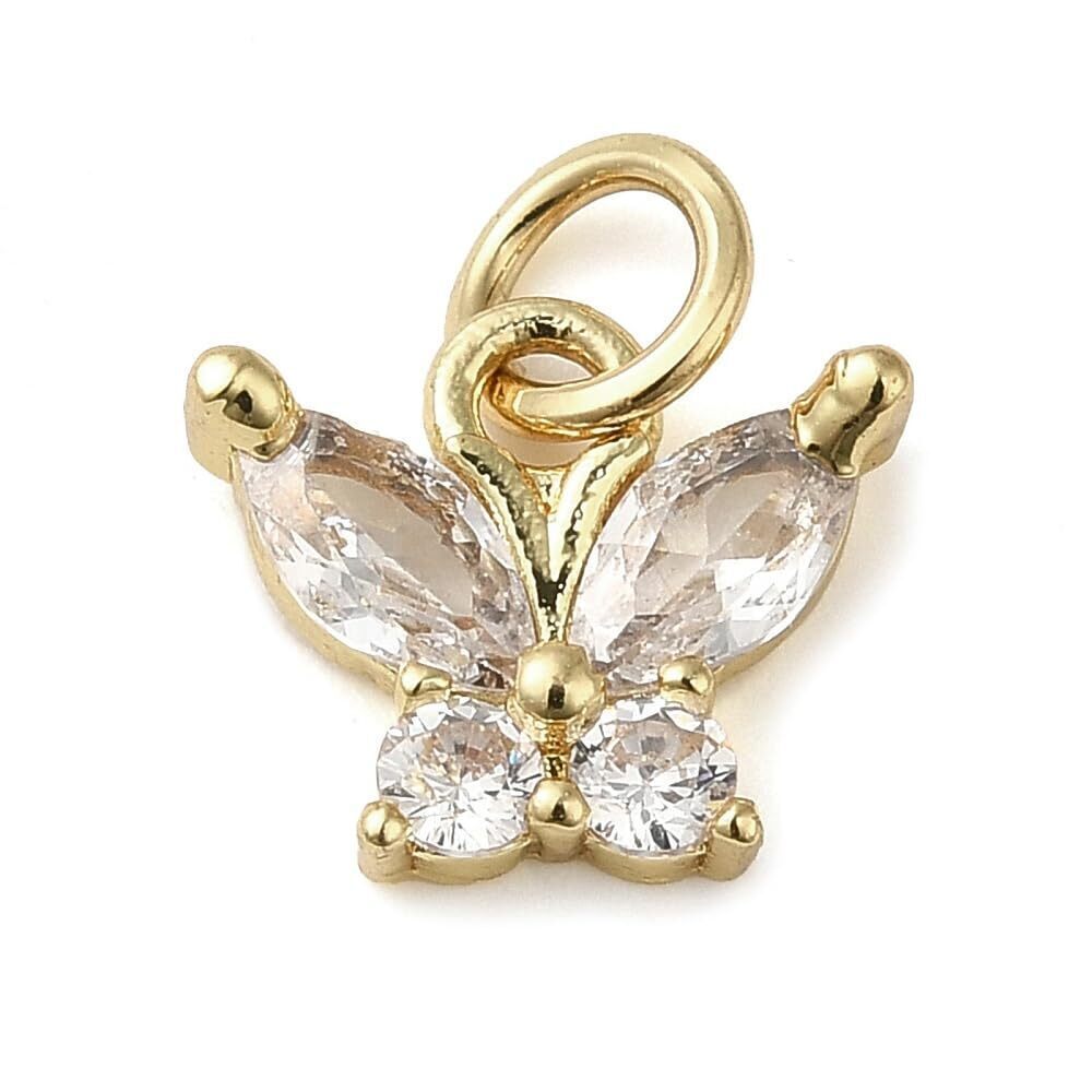 4332 15Pcs Cubic Zirconia Butterfly Charms Insect Clear Rhinestone Charms